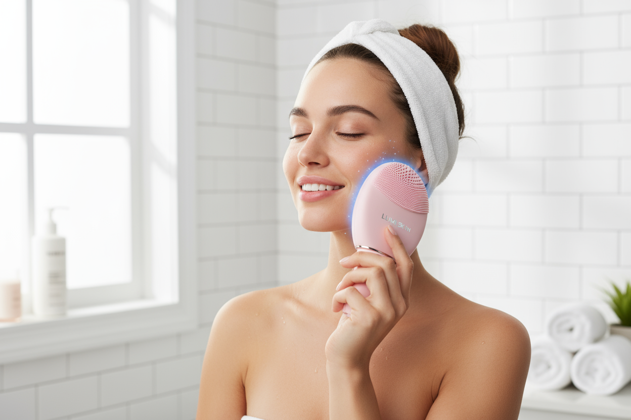 Femme utilisant la brosse nettoyante